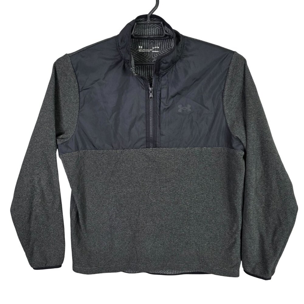 Mens Under Armour Gray & Black ColdGear Loose Fit 1/4 Zip Pullover Jacket Size L